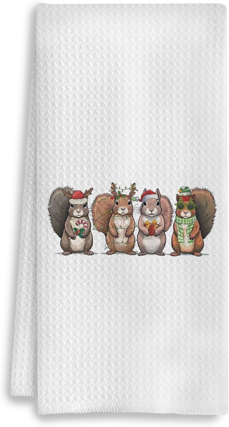 COWEB Christmas Squirrel Kitchen Towels, Squirrel Gifts, Christmas Dish Towels Tea Towel for Kitchen Bathroom, 16x24 Inch - Image 1